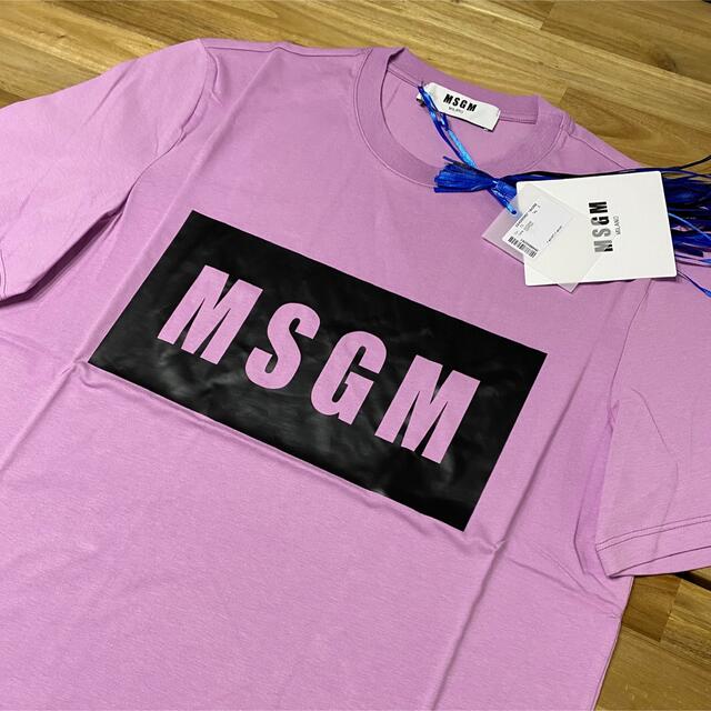 高速配送 新品 MSGM ボックスロゴTシャツ ライラックパープル メンズ