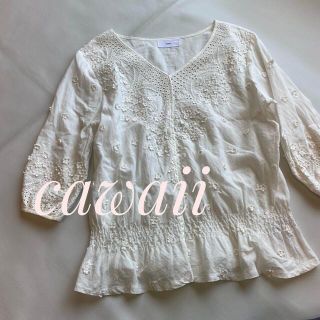 カワイイ(cawaii)の   cawaii カワイイ　立体花　刺繍　トップス　カットソー　ブラウス(シャツ/ブラウス(長袖/七分))