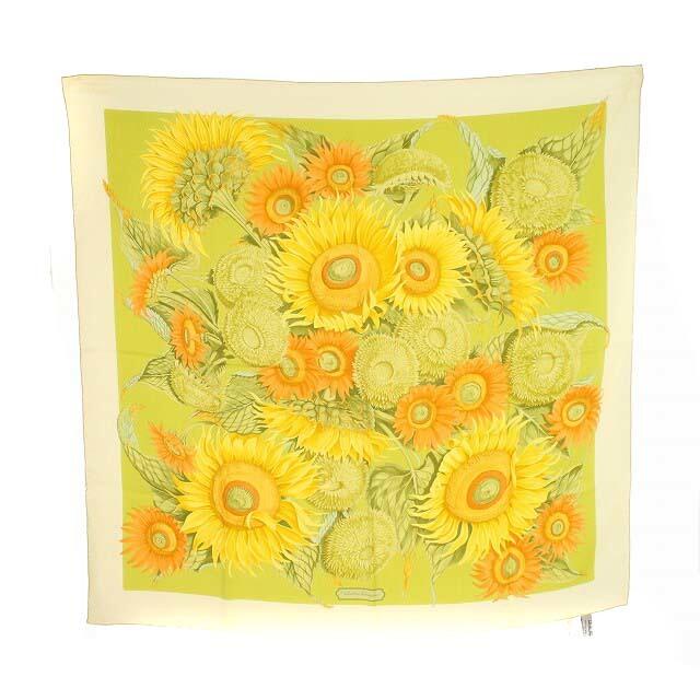 サルヴァトーレフェラガモ スカーフ シルク 花柄 ひまわり 総柄 黄 緑 | フリマアプリ ラクマ