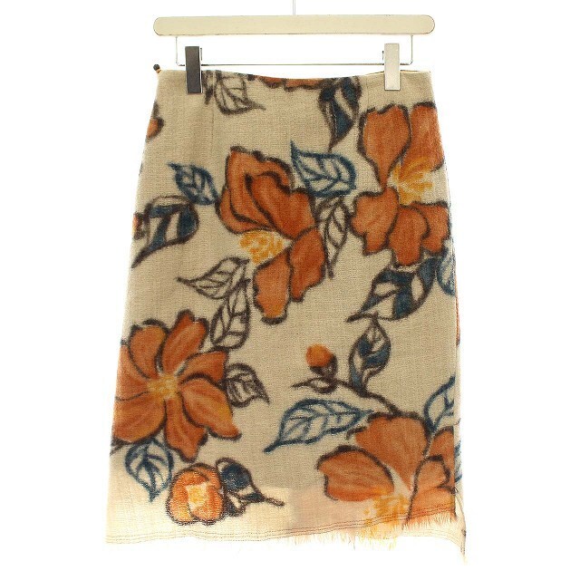 パラスパレス スカート ウール 花柄 アシンメトリー 2 ベージュ オレンジ レディースのスカート(ひざ丈スカート)の商品写真