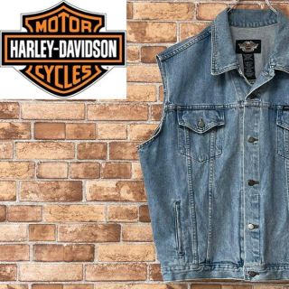 ハーレーダビッドソン(Harley Davidson)のハーレーダビッドソン　デニムベスト　ビッグサイズ　ダブルポケット　ビッグロゴ　L(Gジャン/デニムジャケット)