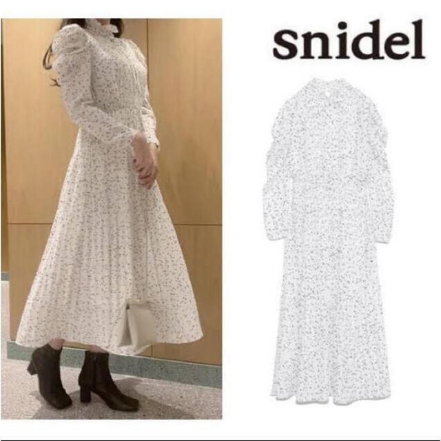 美品 snidel スナイデル パフスリプリント ロングワンピース ミント 花柄