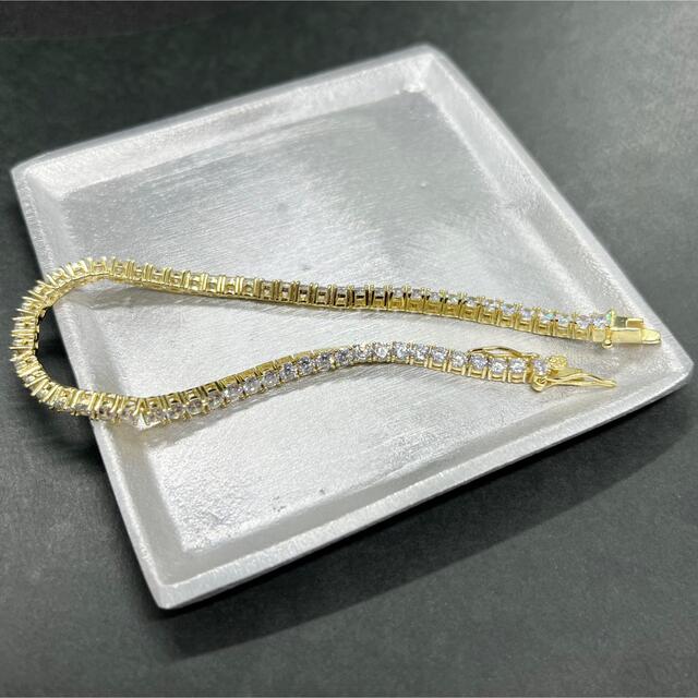 シルバー925 テニスチェーン テニスブレスレット 8インチ3mm 金色 ...