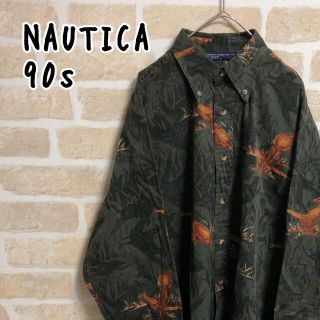 ノーティカ(NAUTICA)の90s NAUTICA ノーティカ 総柄 シャツ 長袖 鳥 キジ 緑(シャツ)