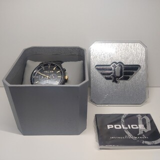 【美品】POLICE 腕時計 黒革 15002JB