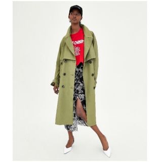 ザラ(ZARA)のZARA ダブルロングトレンチコート ライトグリーン Ｓ〜Ｍ(トレンチコート)