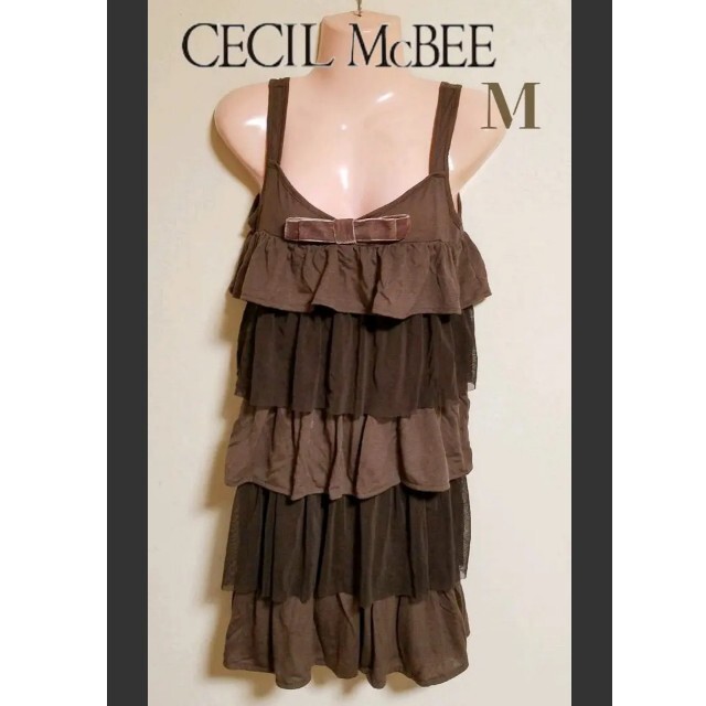 CECIL McBEE(セシルマクビー)の【CECIL McBEE】5段フリルレースリボンワンピース ブラウン レディースのワンピース(ミニワンピース)の商品写真