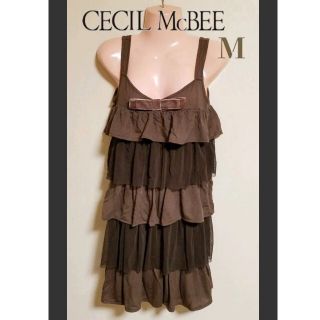 セシルマクビー(CECIL McBEE)の【CECIL McBEE】5段フリルレースリボンワンピース ブラウン(ミニワンピース)