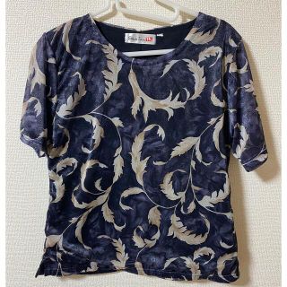 セレクトショップ ウィング 羽柄 プリント Tシャツ ブラウス ネイビー お洒落(Tシャツ(半袖/袖なし))