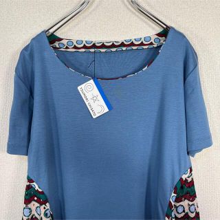 ツモリチサト(TSUMORI CHISATO)の【新品未使用】ツモリチサト　Tシャツ　レース 切替　マルチカラー　カットソー　青(Tシャツ(半袖/袖なし))