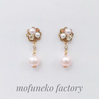 574》パールビジュー【パステルピンク】ピアス/イヤリング ハンドメイド 可愛い(ピアス)