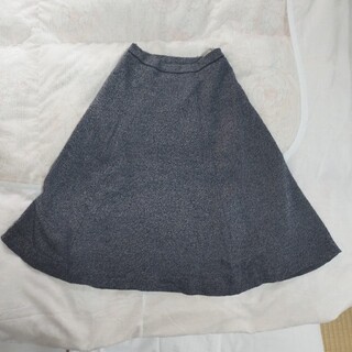 ホームスパン　ブルー系ニット膝下スカート　70年代ビンテージ　日本製　裏地ほつれ(ひざ丈スカート)