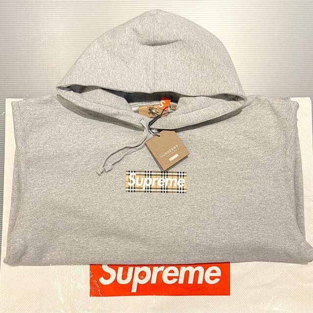 海外限定】 Supreme Supreme Burberry Box Logo Hooded Grey L パーカー 