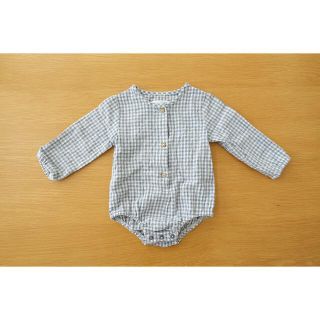 ザラキッズ(ZARA KIDS)のzara baby ギンガム チェック ロンパース ブルー(ロンパース)