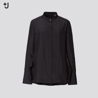 ユニクロ(UNIQLO)のユニクロ　　+J　シルクスタンドカラーシャツ　ブラック　Mサイズ(シャツ/ブラウス(長袖/七分))