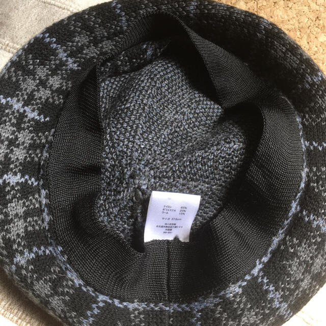 ベレー帽　ウール混　帽子　チェック　ブラック✖️ブルーグレー レディースの帽子(ハンチング/ベレー帽)の商品写真