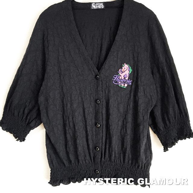 HYSTERIC GLAMOUR(ヒステリックグラマー)の【HYSTERIC GLAMOUR】刺繍ヒスポニー 透かし総柄 カーディガン レディースのトップス(カーディガン)の商品写真