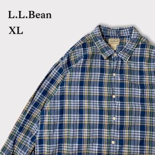 エルエルビーン(L.L.Bean)のエルエルビーン　長袖シャツ　チェック柄　青　オーバーサイズ(シャツ)
