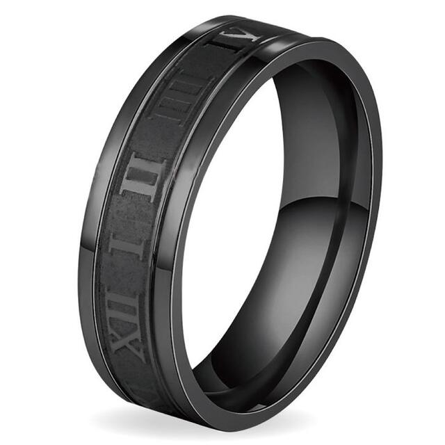 ビッグ割引 指輪 メンズ リング ステンレス ローマ数字 人気 シンプル ブラック 少し豊富な贈り物 立体