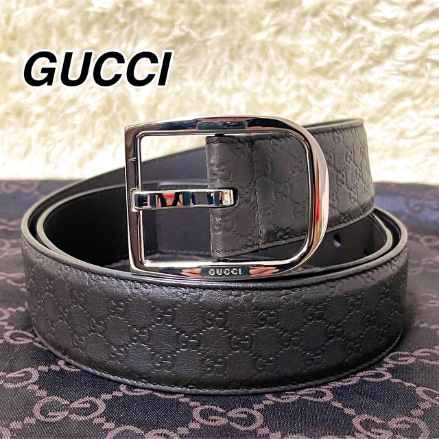 Gucci - 極美品 グッチ レザー ベルト マイクロgg シマ シルバー
