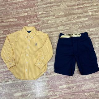 ラルフローレン(Ralph Lauren)の【美品】ラルフローレン　100  ストライプBDシャツ　パンツ　セット(パンツ/スパッツ)