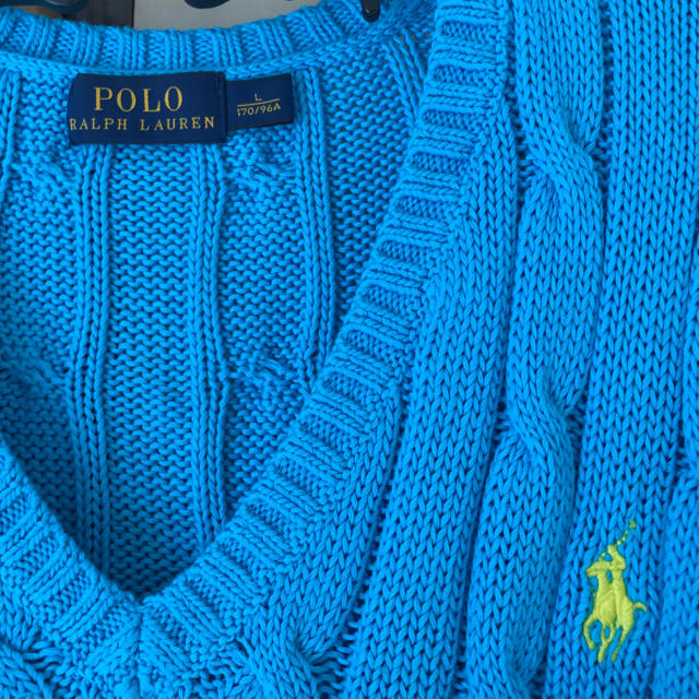 POLO RALPH LAUREN(ポロラルフローレン)のPOLO RALPH LAUREN コットンVネックセーター スカイブルー L レディースのトップス(ニット/セーター)の商品写真