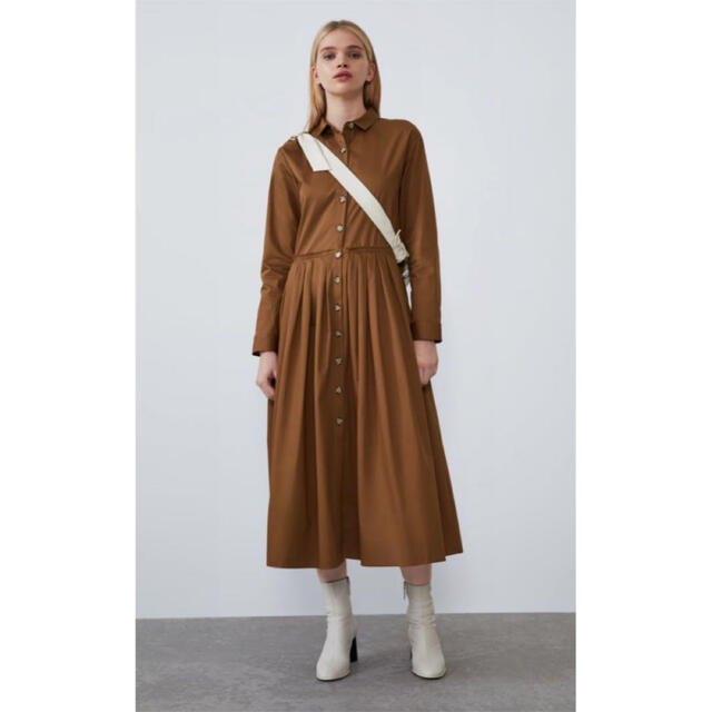 ZARA(ザラ)の美品　ZARA ザラ　人気　完売　ギャザー　プリーツ　ロング　シャツ　ワンピース レディースのワンピース(ロングワンピース/マキシワンピース)の商品写真