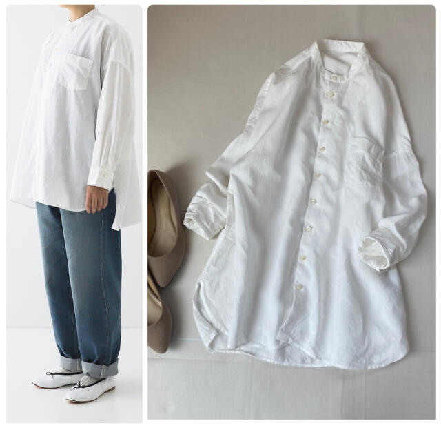 美品✨ネストローブ シャツ 春服 ブラウス 麻 バンドカラー 日本製 長袖 白