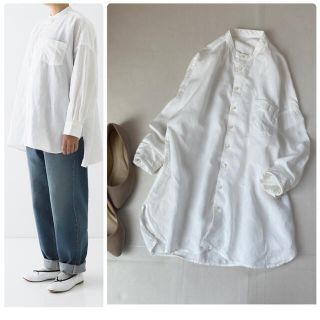 ネストローブ(nest Robe)の美品✨ネストローブ シャツ 春服 ブラウス 麻 バンドカラー 日本製 長袖 白(シャツ/ブラウス(長袖/七分))