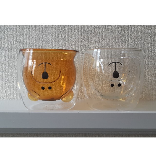 ダブルウォール　くまコップ(茶&透明)　２個セット インテリア/住まい/日用品のキッチン/食器(グラス/カップ)の商品写真