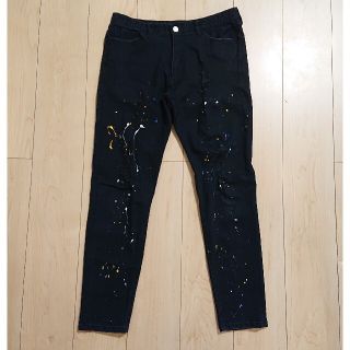 ナンバーナイン(NUMBER (N)INE)のM 良品 NUMBER (N)INE DENIM ダメージペイントパンツ 黒(デニム/ジーンズ)