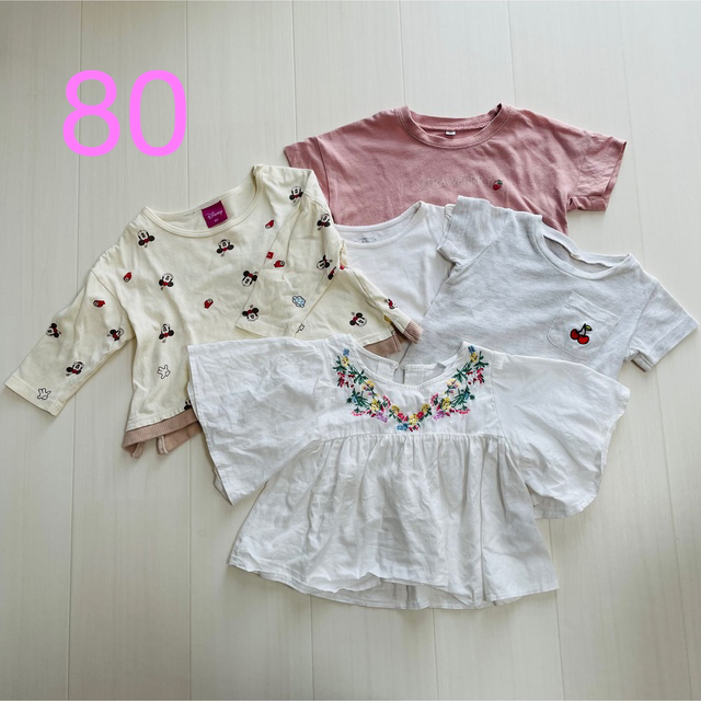 西松屋(ニシマツヤ)の半袖　長袖　Tシャツ　サイズ80 女の子　夏服　5枚セット キッズ/ベビー/マタニティのベビー服(~85cm)(Ｔシャツ)の商品写真