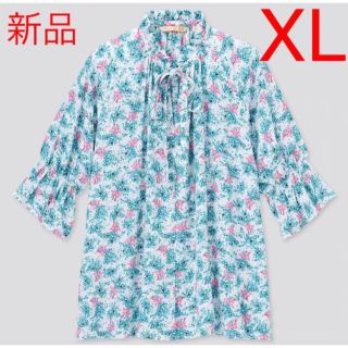 ユニクロ(UNIQLO)の新品　ユニクロ　ポール & ジョー ブラウス（7分袖）XLサイズ　62ブルー(シャツ/ブラウス(長袖/七分))