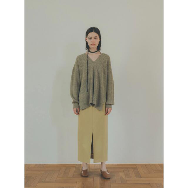 CLANEクラネ SIDE CUT RIBBON SKIRT イエロー - ロングスカート