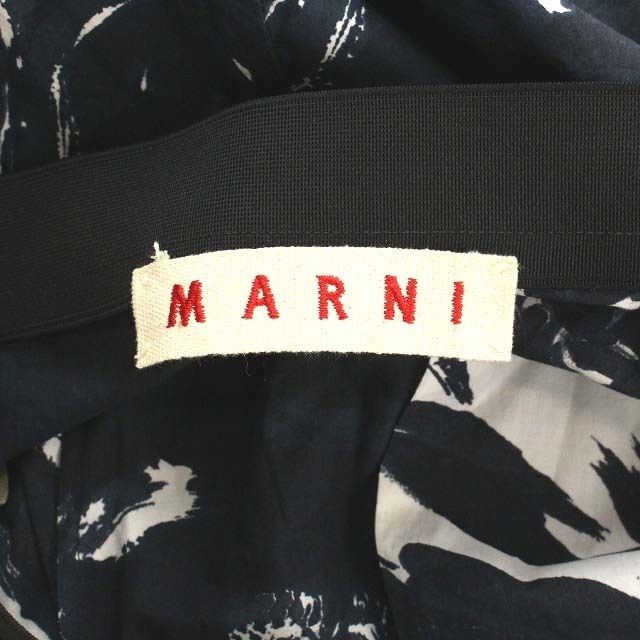 Marni(マルニ)のマルニ フレアスカート ミモレ ロング 総柄 コットン 40 M 紺 白 レディースのスカート(ロングスカート)の商品写真