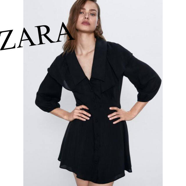 新品 ZARA WOMAN フリル フロントボタン ワンピース S