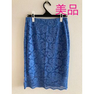 ジーユー(GU)の（専用）【美品】GU レースタイトスカート(ブルー系)(ひざ丈スカート)