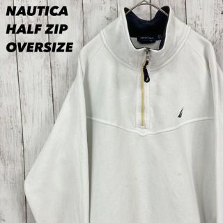 ノーティカ(NAUTICA)のNAUTICAノーティカ　オーバーサイズハーフジップスウェットL白色　古着男女(スウェット)