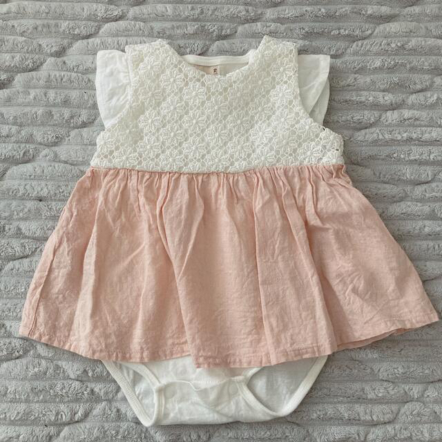 petit main - 花レース切り替えワンピース×ロンパースセット