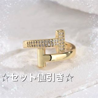 ゴールド　リング　ジルコニア　Tリング　レディースアクセサリー　おしゃれ　韓国(リング(指輪))