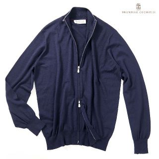 ブルネロクチネリ(BRUNELLO CUCINELLI)の2111040 ブルネロクチネリ　ネイビーウールカシミアフルジップニット(ニット/セーター)