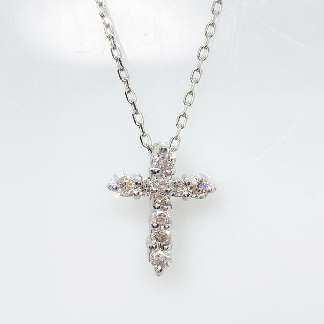 いつでも送料無料 ダイヤモンド クロス ネックレス 14K WG プラチナ850