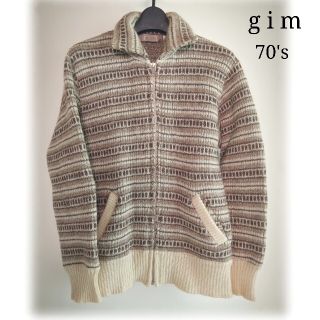 gim 70s ジップアップ セーター カーディガン(茶系)(カーディガン)