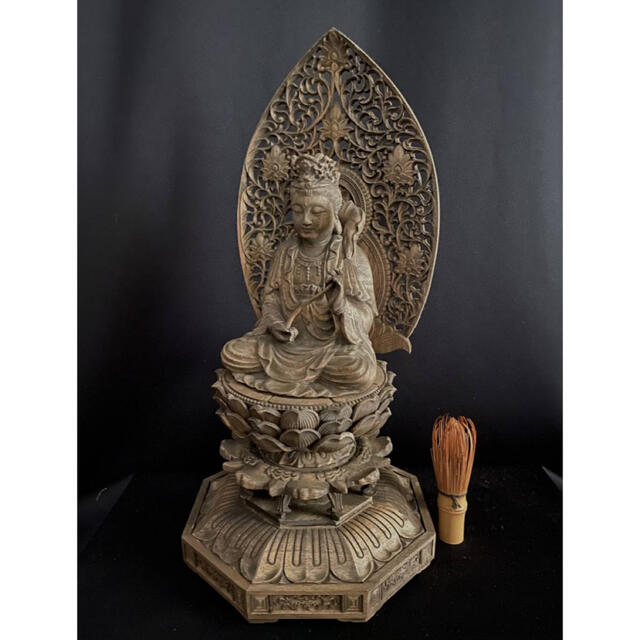 高40cm 井波彫刻 　時代彫刻　仏教工芸品　仏師で仕上げ品　観音菩薩座像美術品/アンティーク