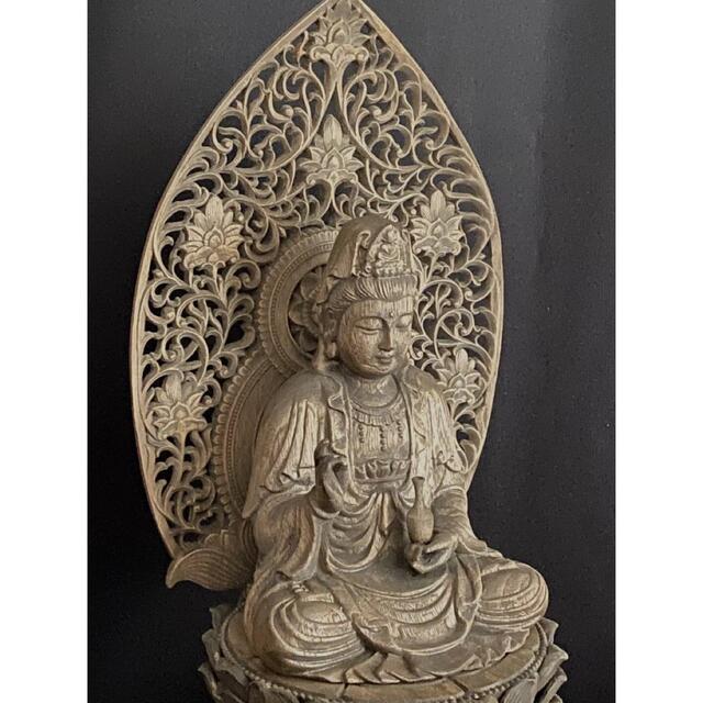 高40cm 井波彫刻 　時代彫刻　仏教工芸品　仏師で仕上げ品　観音菩薩座像美術品/アンティーク