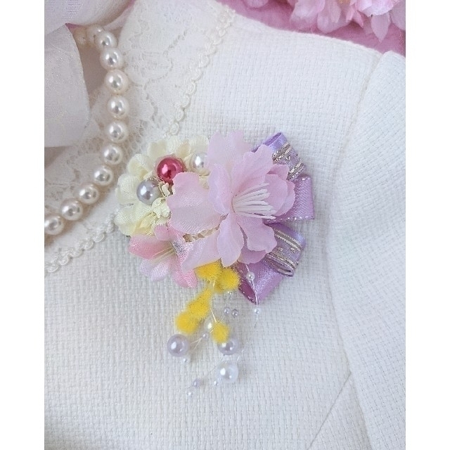 桜🌸ミモザ🌸入園式🌸入学式コサージュ🌸卒園式🌸卒業式🌸532 ハンドメイドのアクセサリー(コサージュ/ブローチ)の商品写真