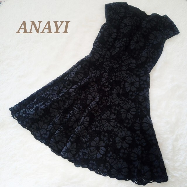 ANAYI(アナイ)のアナイ レース 花柄 ワンピース 38  Mサイズ 黒 ブラック ANAYI レディースのワンピース(ひざ丈ワンピース)の商品写真