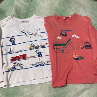 ファミリア(familiar)のファミリア　100 長袖　乗り物　ファミちゃん　飛行機　働く車(Tシャツ/カットソー)