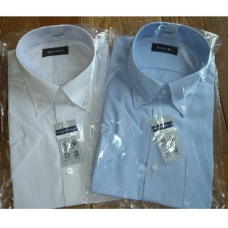 アオキ(AOKI)の形態安定ボタンダウン半袖ワイシャツ(ブルー、ストライプ2枚)(シャツ)