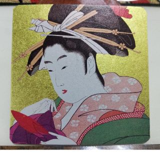 浮世絵コースター　ゴールド　美人画　靴を眺める太夫　花魁(その他)